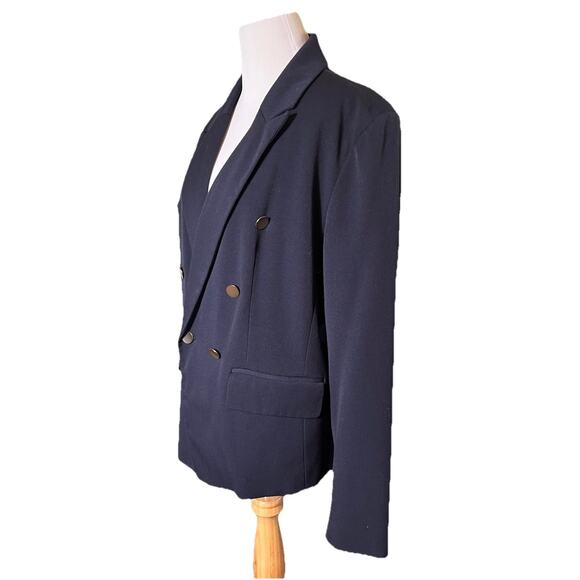 A New Day Navy Blue Double Breasted Blazer Sz 16 Gold Button Workwear Stretch - Picture 2 of 10